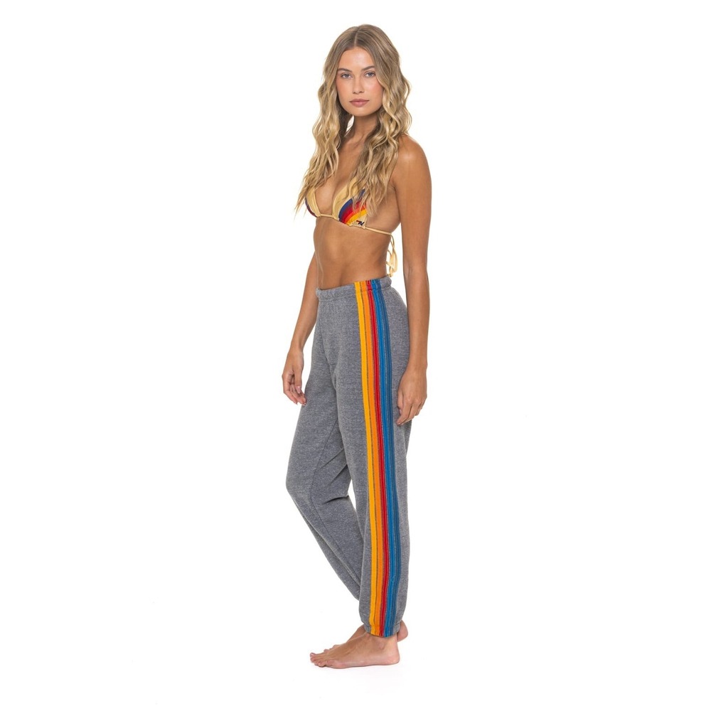 Aviator Nation 5 Stripe Sweatpants Womens XS Heather Grey Rainbow Made USA